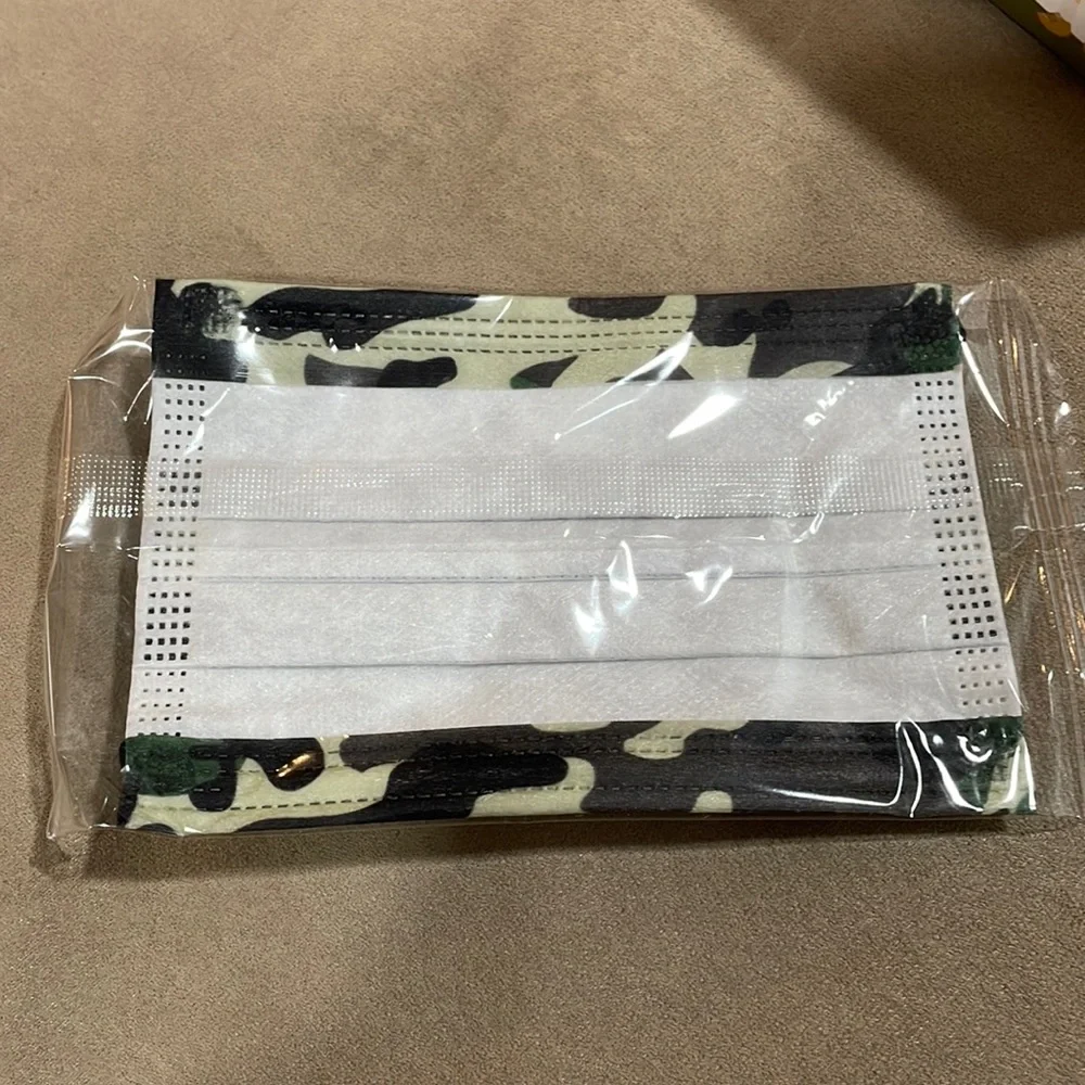 Childs Camouflage Camo Disposable Face Masks For Kids 42 total NEW Wrapped